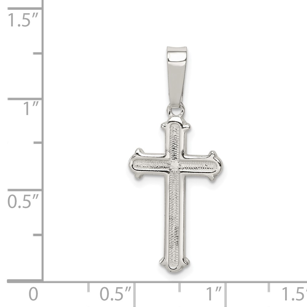 Sterling Silver Polished and Texture Center Finish Cross Pendant (QC7254)
