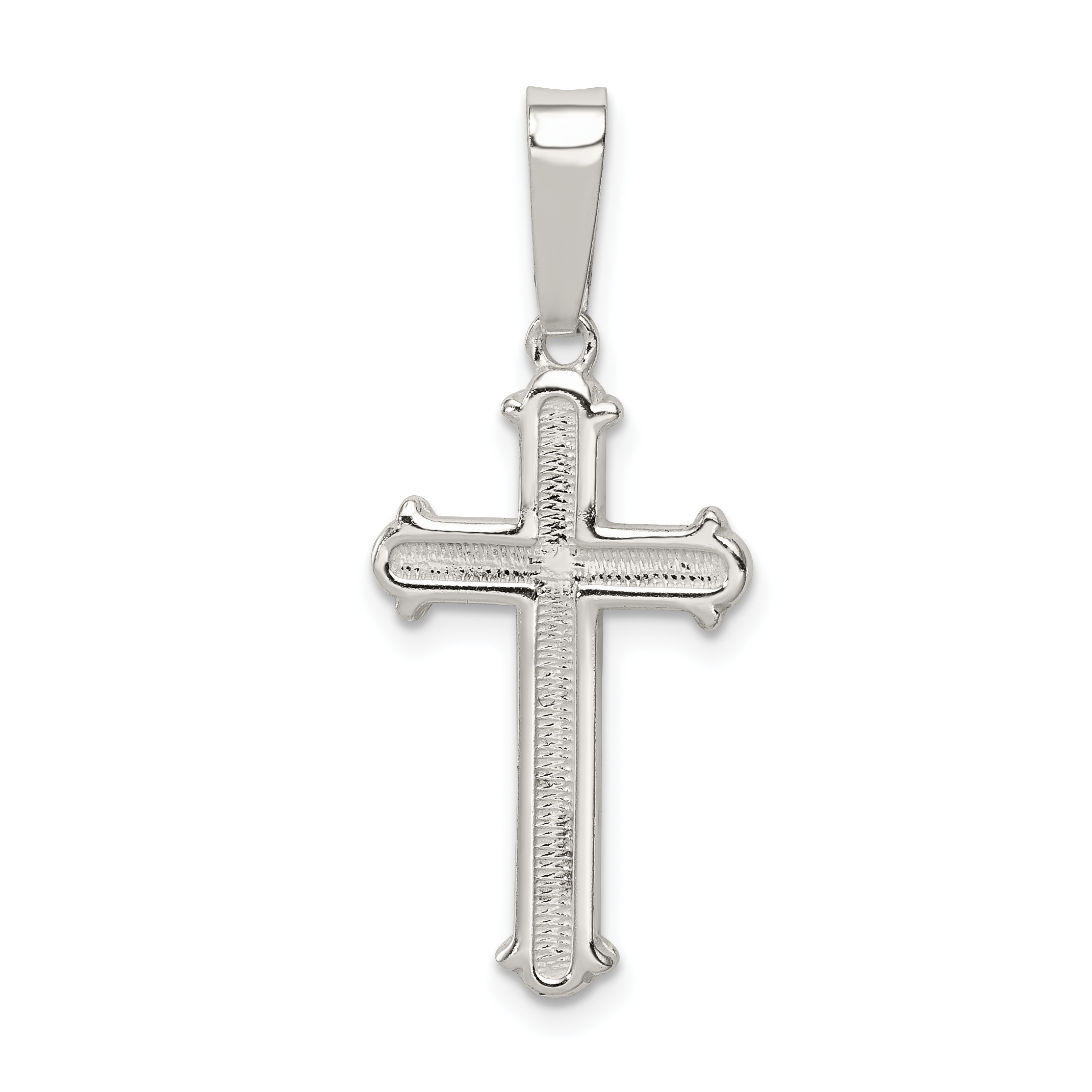 Sterling Silver Polished and Texture Center Finish Cross Pendant (QC7254)