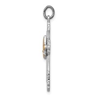 Sterling Silver Platinum-plated & Gold-plated Cross & Fleur De Lis Pendant view 2