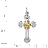 Sterling Silver Platinum-plated & Gold-plated Cross & Fleur De Lis Pendant view 4