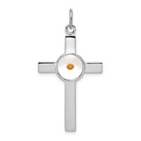 Sterling Silver Platinum-plated Polished & Epxy Cross with Mustard Seed Pendan view 1