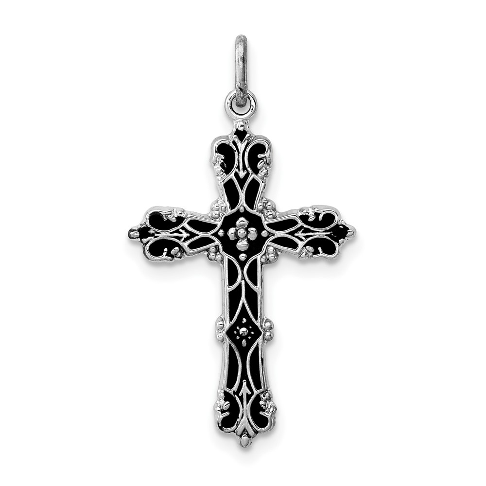 Sterling Silver Platinum-plated Pendant with Black Epoxy Cross