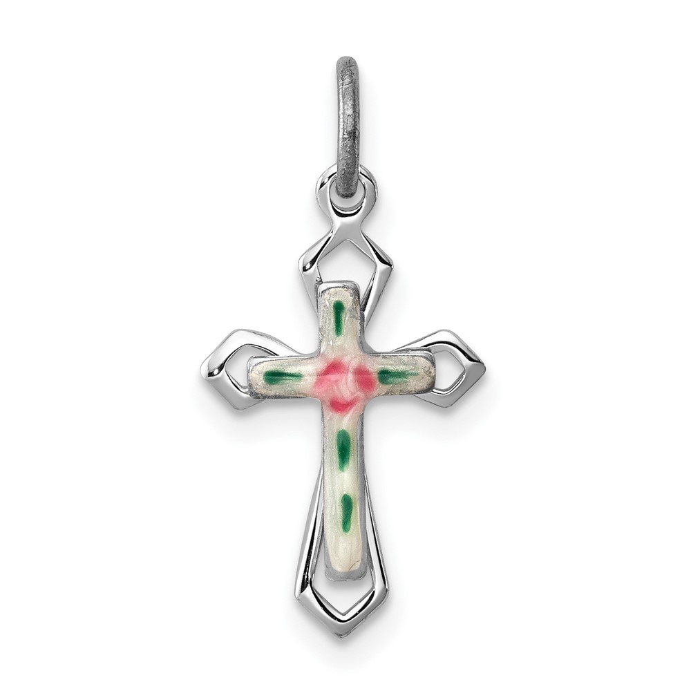 Sterling Silver Platinum-plated Pendant with Enamel Cross