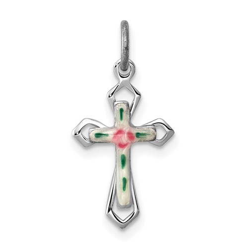 Sterling Silver Platinum-plated Pendant with Enamel Cross