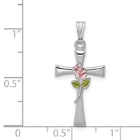 Sterling Silver Platinum-plated Cross Pendant with Epoxy Rose Center view 4