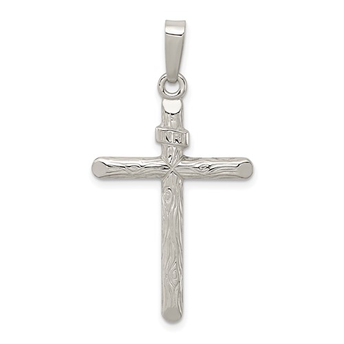 Sterling Silver Polished and Textured Inri Cross Pendant