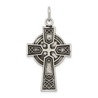 Sterling Silver Antiqued Satin Irish Cross Pendant view 1