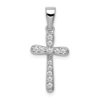 Sterling Silver Rhodium Plated CZ Cross Pendant view 1