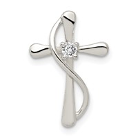 Sterling Silver Polished CZ Cross Pendant view 1