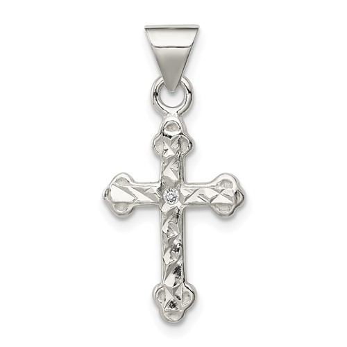 Sterling Silver Cross Pendant with CZ