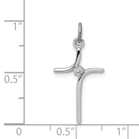 Sterling Silver Platinum-plated Cross Pendant with CZ Center view 4