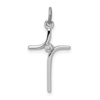Sterling Silver Platinum-plated Cross Pendant with CZ Center view 1