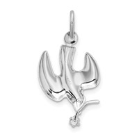 Sterling Silver Platinum-plated Polished Dove Pendant with CZ view 3