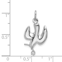 Sterling Silver Platinum-plated Polished Dove Pendant with CZ view 4