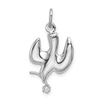 Sterling Silver Platinum-plated Polished Dove Pendant with CZ view 1