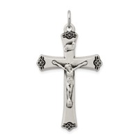 Sterling Silver Antiqued Satin Halo and Corpus Cross Pendant view 1