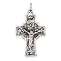 Sterling Silver Antiqued Satin Irish Crucifix Cross Pendant view 1