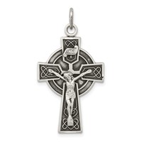 Sterling Silver Antiqued Satin Irish Crucifix Cross Pendant view 1