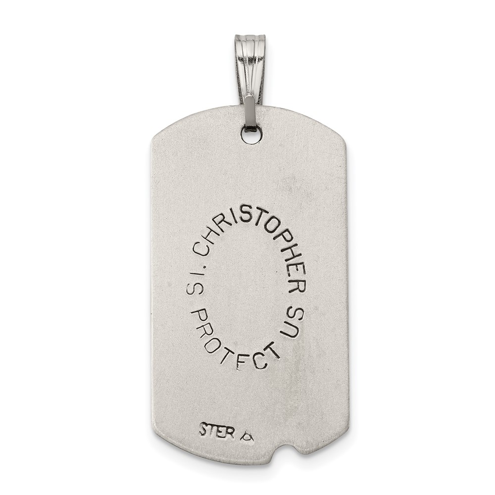 Sterling Silver Satin Antiqued St. Christopher Dog Tag Pendant (QC7368)