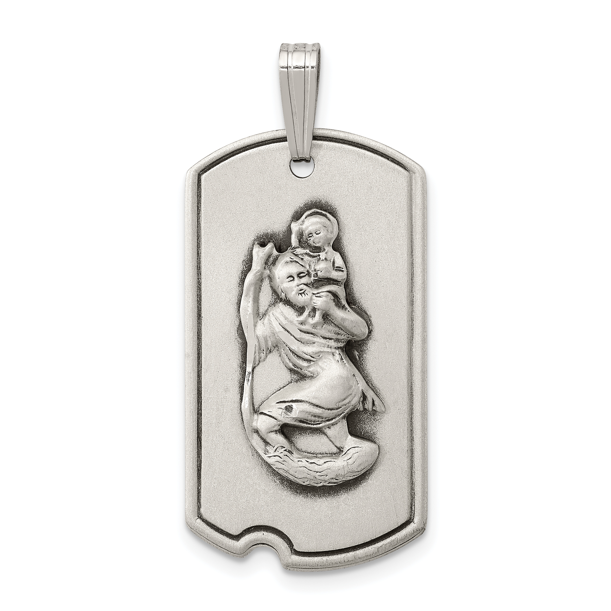 Sterling Silver Satin Antiqued St. Christopher Dog Tag Pendant (QC7368)