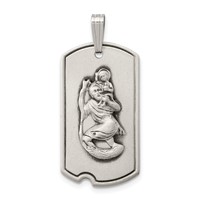 Sterling Silver Satin Antiqued St. Christopher Dog Tag Pendant view 1