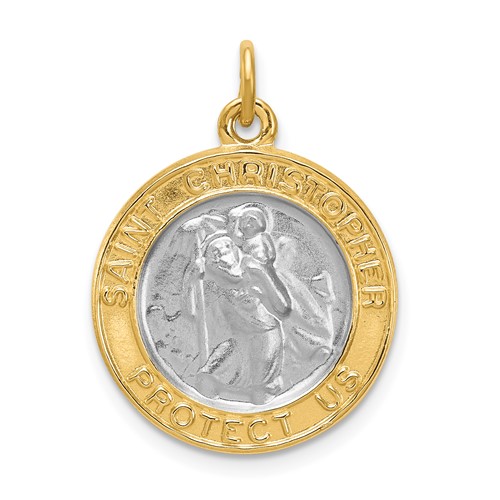 Sterling Silver Platinum-plated & Gold-plated St. Christopher Medal