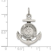 Sterling Silver Antiqued Satin St Christopher Anchor Medal Pendant view 3