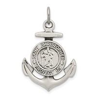 Sterling Silver Antiqued Satin St Christopher Anchor Medal Pendant view 1