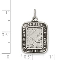 Sterling Silver Antiqued Square St. Christopher Medal Pendant view 3