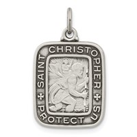 Sterling Silver Antiqued Square St. Christopher Medal Pendant view 1