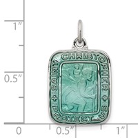 Sterling Silver Teal Enamel Square St. Christopher Medal Pendant view 3