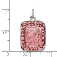 Sterling Silver Pink Enamel Square St. Christopher Medal Pendant view 3