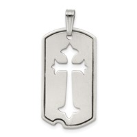 Sterling Silver Satin Antiqued Dog Tag Pendant with Cut Out Cross view 1