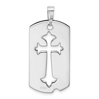 Sterling Silver Platinum-plated Polished Dog Tag Pendant with Cut Out Cross view 3