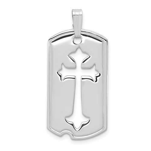 Sterling Silver Platinum-plated Polished Dog Tag Pendant with Cut Out Cross