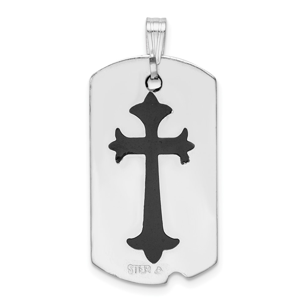 Sterling Silver Platinum-plated Polished Black Epoxy Cross Dog Tag Pendant (QC7379)