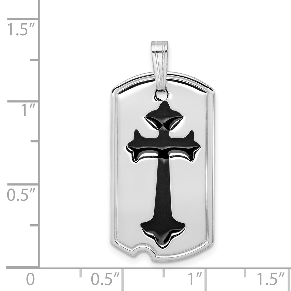 Sterling Silver Platinum-plated Polished Black Epoxy Cross Dog Tag Pendant (QC7379)