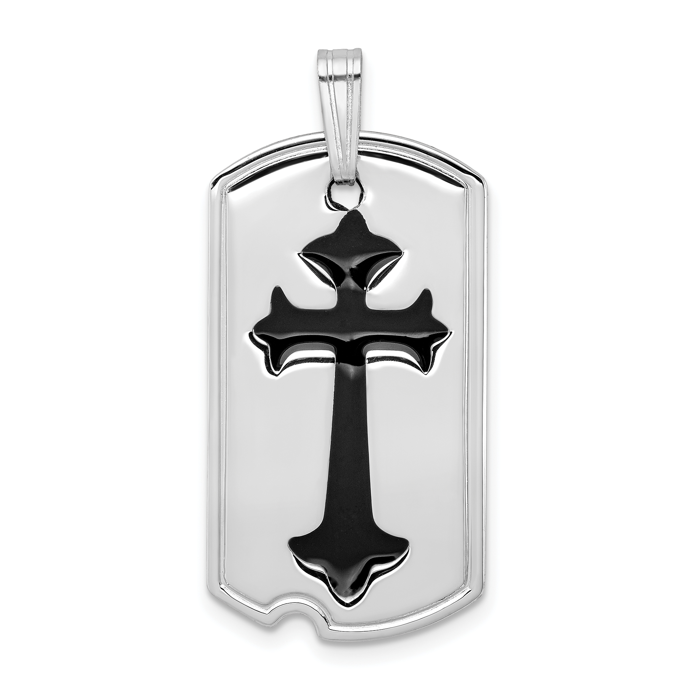 Sterling Silver Platinum-plated Polished Black Epoxy Cross Dog Tag Pendant (QC7379)