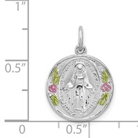 Sterling Silver Platinum-plated Polished Epoxy Miraculous Medal Pendant view 3