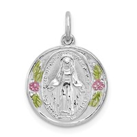 Sterling Silver Platinum-plated Polished Epoxy Miraculous Medal Pendant view 1