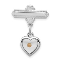 Sterling Silver Platinum-plated Polished Heart with Epoxy Mustard Seed Pin view 1