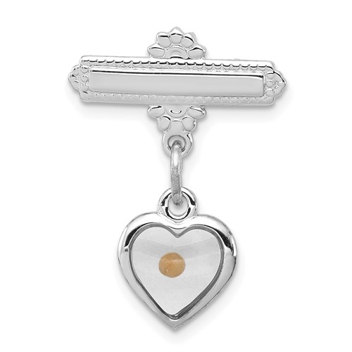 Sterling Silver Platinum-plated Polished Heart with Epoxy Mustard Seed Pin