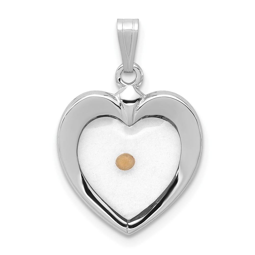 Sterling Silver Platinum-plated Large Heart Pendant with Mustard Seed