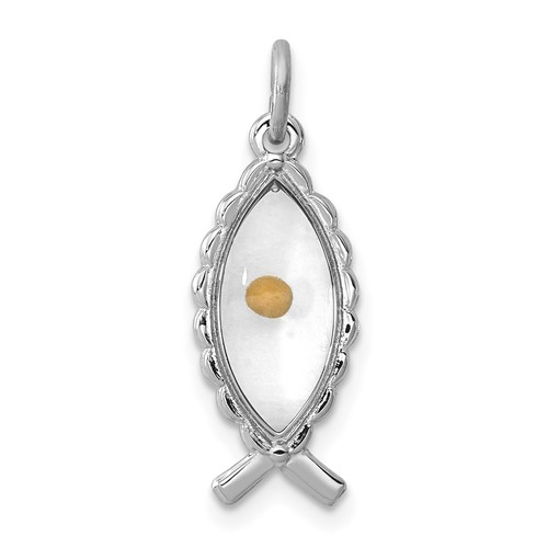 Sterling Silver Platinum-plated Epoxy Ichthus Pendant with Mustard Seed