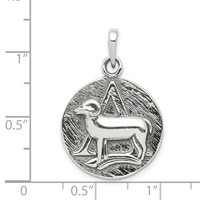 Sterling Silver Polished Antique Finish Aries Horoscope Zodiac Pendant view 3