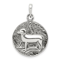 Sterling Silver Polished Antique Finish Aries Horoscope Zodiac Pendant view 1