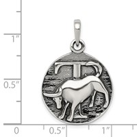 Sterling Silver Polished Antique Finish Taurus Horoscope Zodiac Pendant view 3
