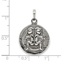 Sterling Silver Polished Antique Finish Gemini Horoscope Zodiac Pendant view 3