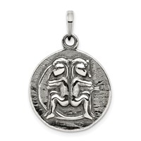 Sterling Silver Polished Antique Finish Gemini Horoscope Zodiac Pendant view 1