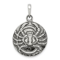 Sterling Silver Polished Antique Finish Cancer Horoscope Zodiac Pendant view 1